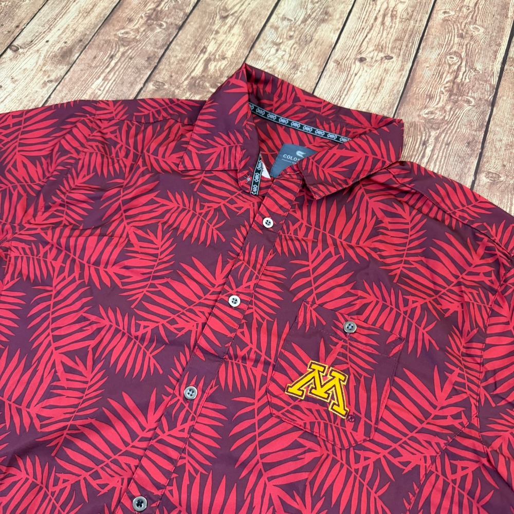 Colosseum Minnesota Golden Gophers Shirt Mens Extra Large Maroon Tropical Leaf